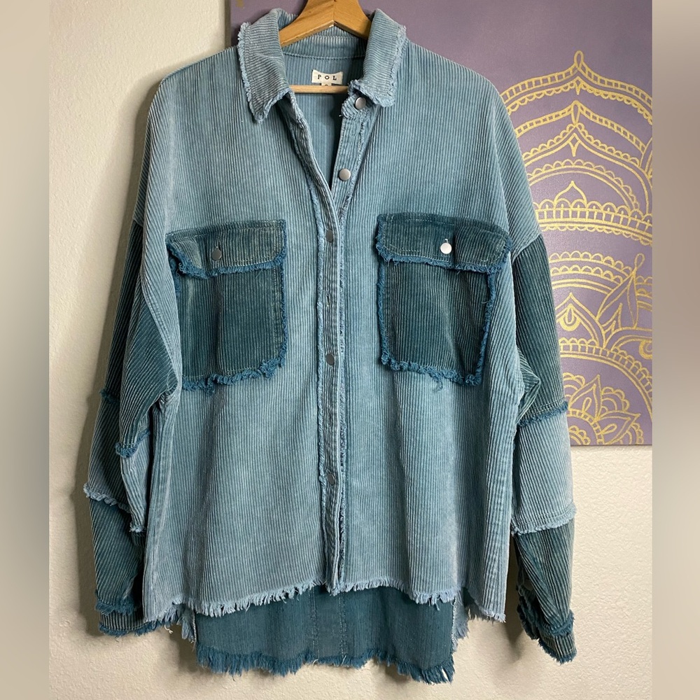 Pol Green Patchwork Corduroy Shacket - image 1